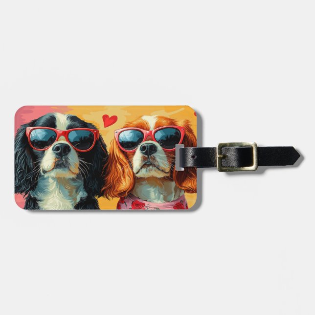 Cavalier King Charles Spaniel Valentine's Day Luggage Tag (Front Horizontal)