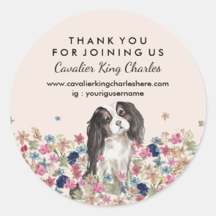 Cavalier King Charles Spaniel Watercolor Floral Classic Round Sticker