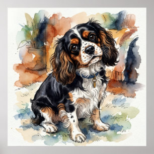 Cavalier King Charles Spaniel Watercolour Portrait Poster