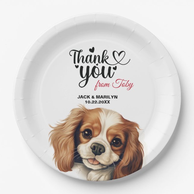 Cavalier King Charles Spaniel Wedding Thank You Paper Plate (Front)