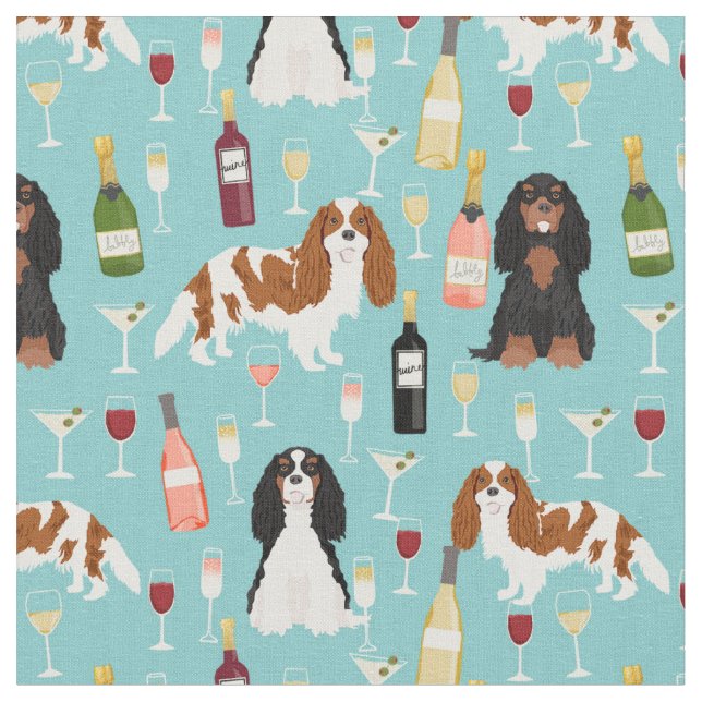 Cavalier King Charles Spaniel wine Fabric (Close Up)