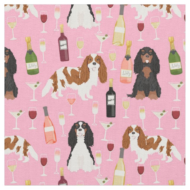 Cavalier King Charles Spaniel wine pink Fabric (Close Up)