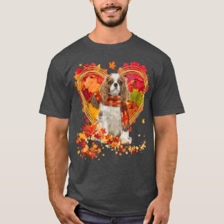 Cavalier King Charles Spaniel With Autumn Leaves  T-Shirt