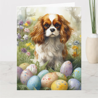 Cavalier King Charles Spaniel with Easter Eggs Card