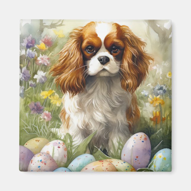 Cavalier King Charles Spaniel with Easter Eggs Magnet (Front)