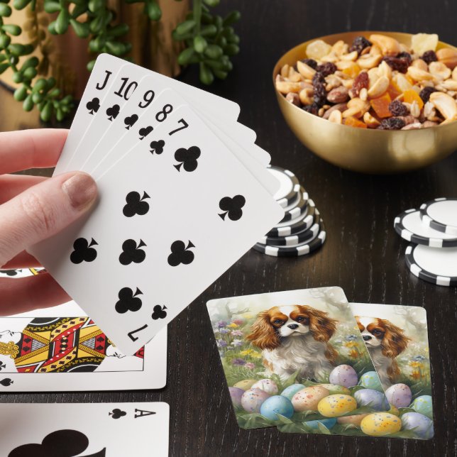 Cavalier King Charles Spaniel with Easter Eggs Playing Cards (In Situ)