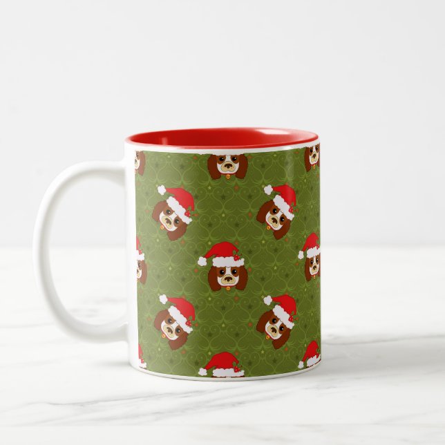 Cavalier King Charles Spaniel with Santa hat Two-Tone Coffee Mug (Left)