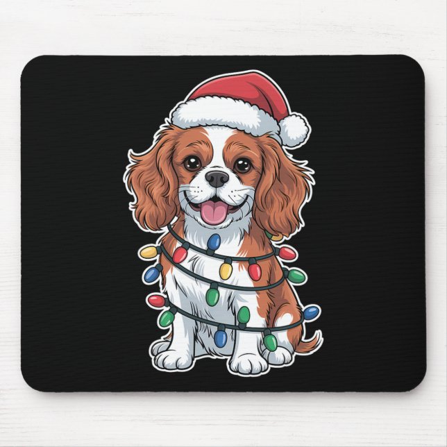Cavalier King Charles Spaniel Wrapped In Christmas Mouse Mat (Front)