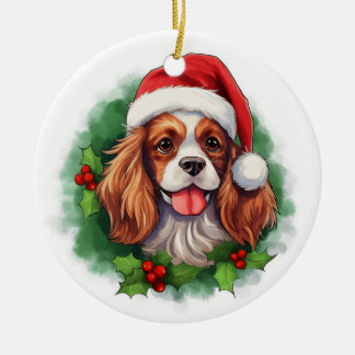 Cavalier King Charles Spaniel Wreath Ceramic Tree Decoration