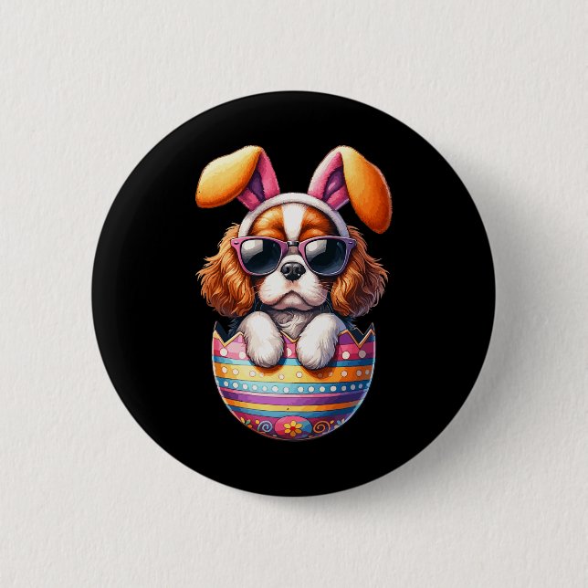 Cavalier King Charles Spaniels Dog Lover Easter Eg 6 Cm Round Badge (Front)