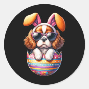 Cavalier King Charles Spaniels Dog Lover Easter Eg Classic Round Sticker