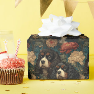 Cavalier King Charles Spaniels Victorian Floral Wrapping Paper