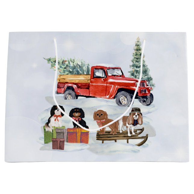 Cavalier King Charles Spaniels Winter Truck  Large Gift Bag (Front)