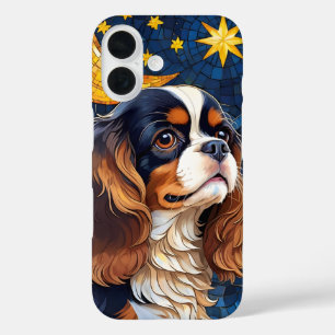 Cavalier King Charles Stained Glass Moon & Stars iPhone 16 Case