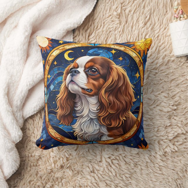 Cavalier King Charles Stained Glass Night Sky Moon Cushion (Blanket)