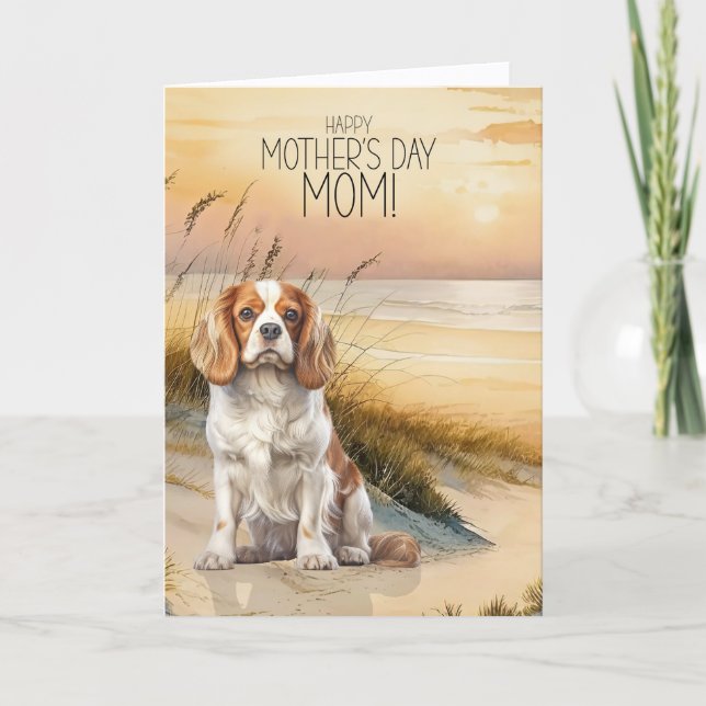 Cavalier King Charles Sunset Beach Mother's Day Holiday Card (Front)