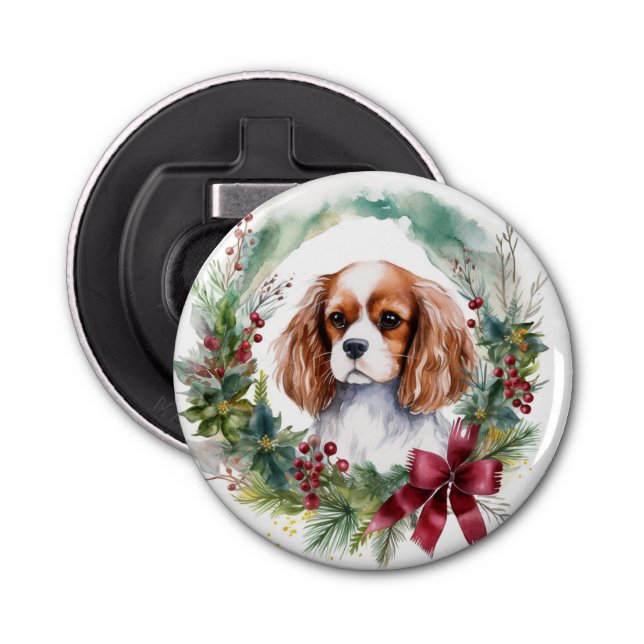 Cavalier King Christmas Wreath Festive Pup  Bottle Opener (Front)