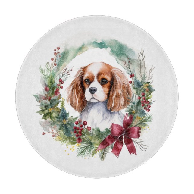 Cavalier King Christmas Wreath Festive Pup  Cutting Board (Front)