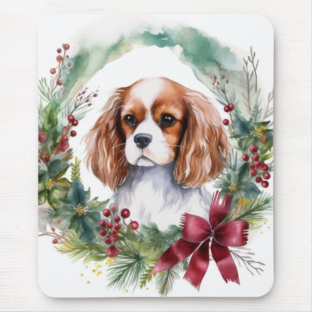 Cavalier King Christmas Wreath Festive Pup  Mouse Mat (Front)