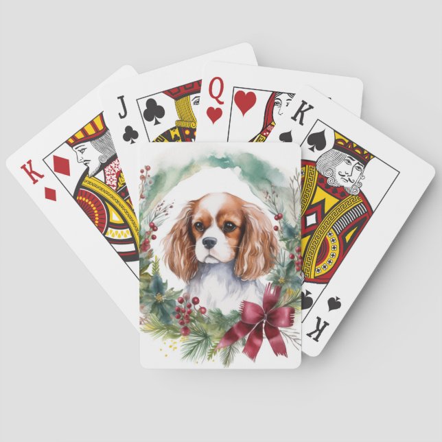 Cavalier King Christmas Wreath Festive Pup  Playing Cards (Back)