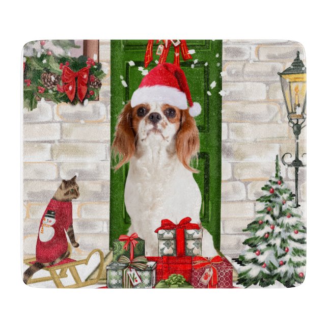 Cavalier King Dog Christmas Cutting Board (Front)