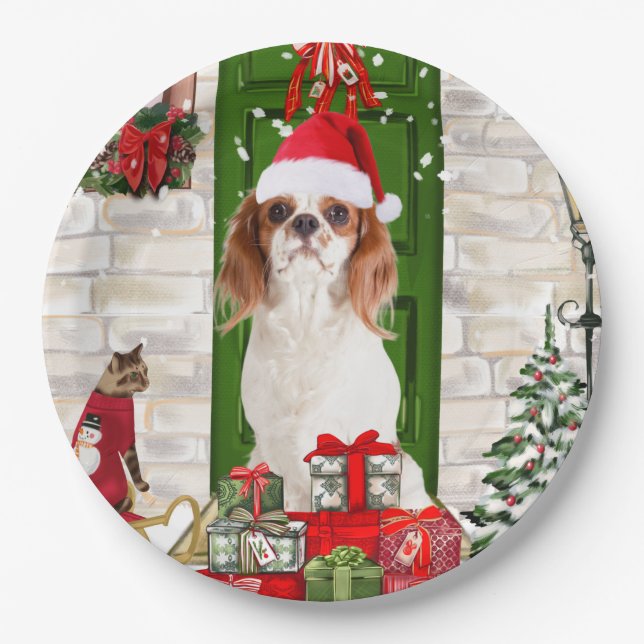 Cavalier King Dog Christmas   Paper Plate (Front)