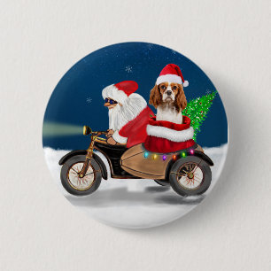 Cavalier King Dog Christmas Santa Claus 6 Cm Round Badge