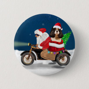Cavalier King Dog Christmas Santa Claus Button