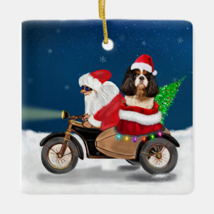 Cavalier King Dog Christmas Santa Claus  Ceramic Ornament