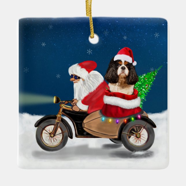 Cavalier King Dog Christmas Santa Claus  Ceramic Ornament (Front)