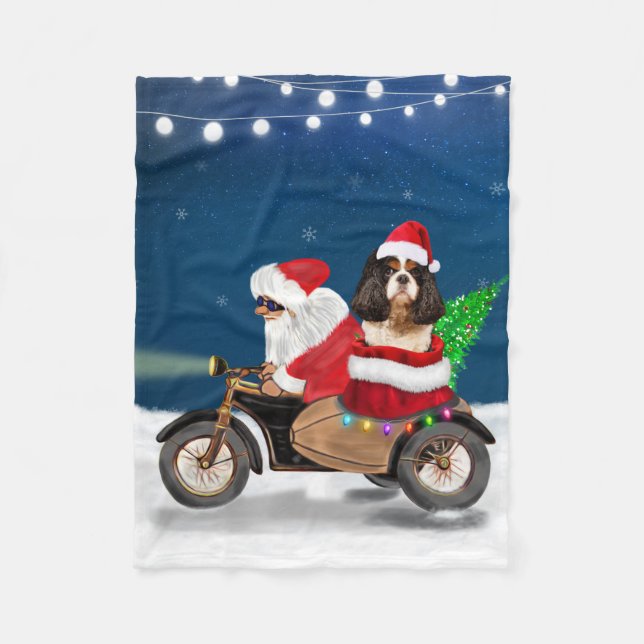 Cavalier King Dog Christmas Santa Claus  Fleece Blanket (Front)