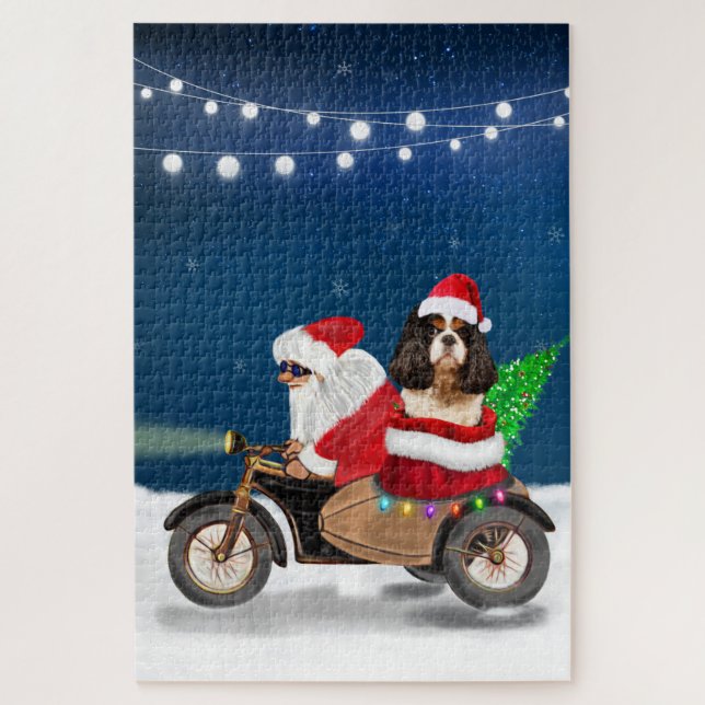 Cavalier King Dog Christmas Santa Claus  Jigsaw Puzzle (Vertical)