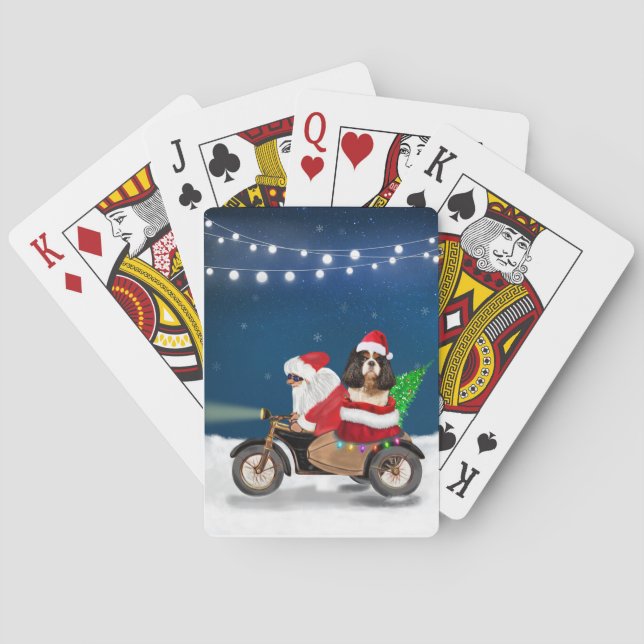 Cavalier King Dog Christmas Santa Claus Playing Cards (Back)