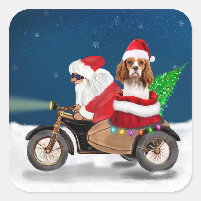Cavalier King Dog Christmas Santa Claus Square Sticker (Front)