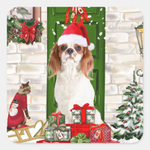 Cavalier King Dog Christmas   Square Sticker