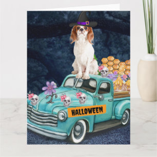 Cavalier King Dog Halloween Truck Scary Night Card