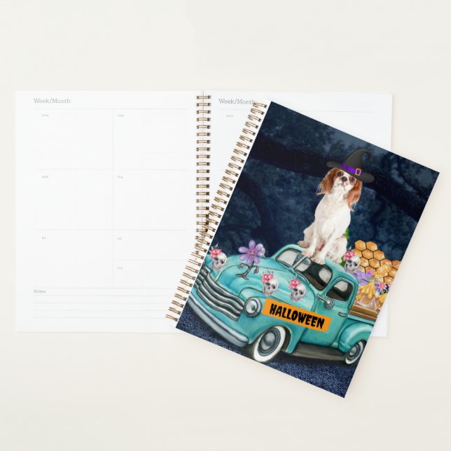 Cavalier King Dog Halloween Truck Scary Night  Planner (Display)