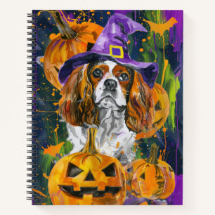 Cavalier King Dog Halloween Witch And Pumpkin Notebook