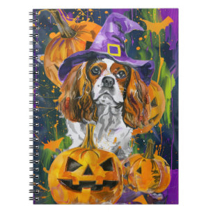 Cavalier King Dog Halloween Witch And Pumpkin Notebook