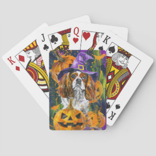 Cavalier King Dog Halloween Witch And Pumpkin Playing Cards