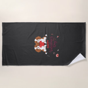 Cavalier King Dog Happy Valentines Day Floral Beach Towel