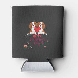 Cavalier King Dog Happy Valentines Day Floral Can Cooler