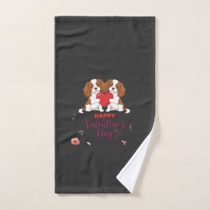 Cavalier King Dog Happy Valentines Day Floral Hand Towel