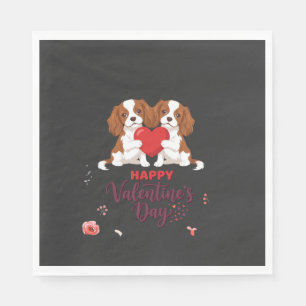 Cavalier King Dog Happy Valentines Day Floral Napkin