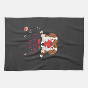 Cavalier King Dog Happy Valentines Day Floral Tea Towel