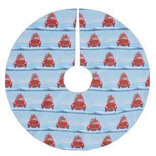 Cavalier King Dog In Car With Santa Claus Brushed Polyester Tree Skirt