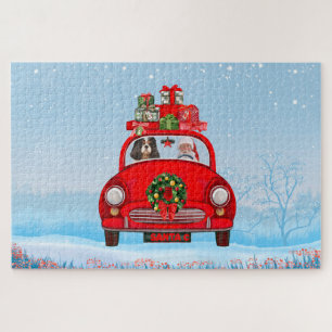 Cavalier King Dog In Car With Santa Claus  Jigsaw Puzzle