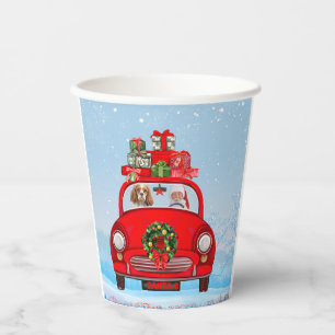 Cavalier King Dog In Car With Santa Claus   Paper Cups