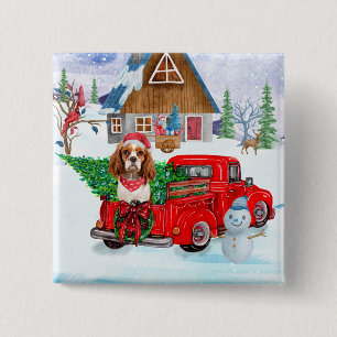 Cavalier King Dog In Christmas Delivery Truck Snow 15 Cm Square Badge
