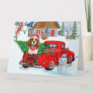 Cavalier King Dog In Christmas Delivery Truck Snow Card